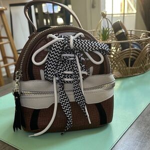 Brown and Cream Women's Backpack